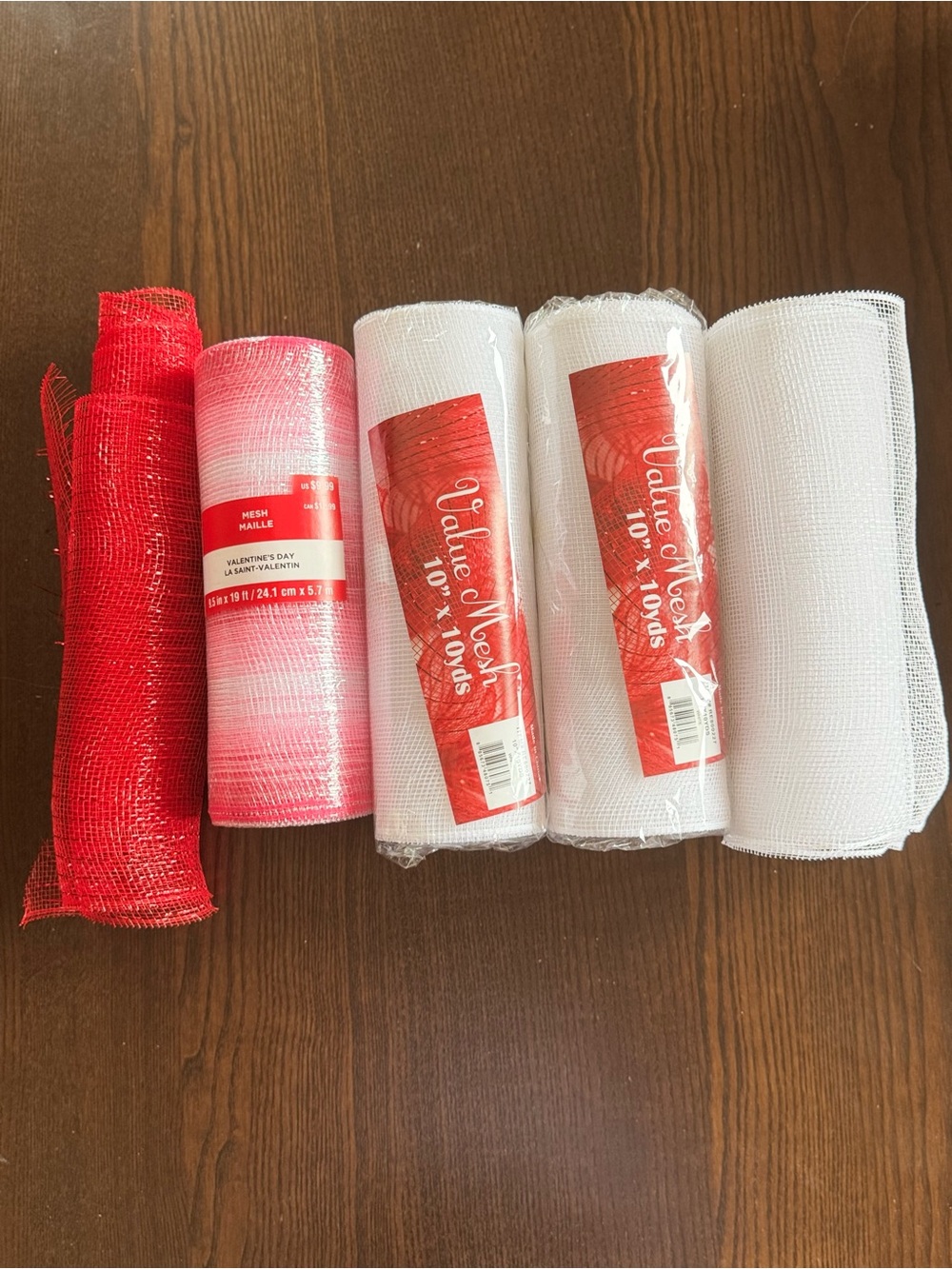 Deco Poly Mesh Rolls Red Pink White Wreath Craft Supplies - 5 Rolls
